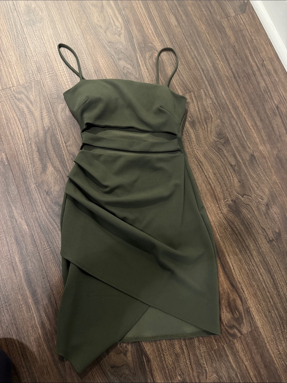 Windsor Olive Green Draped Mini Dress with Spaghetti Straps